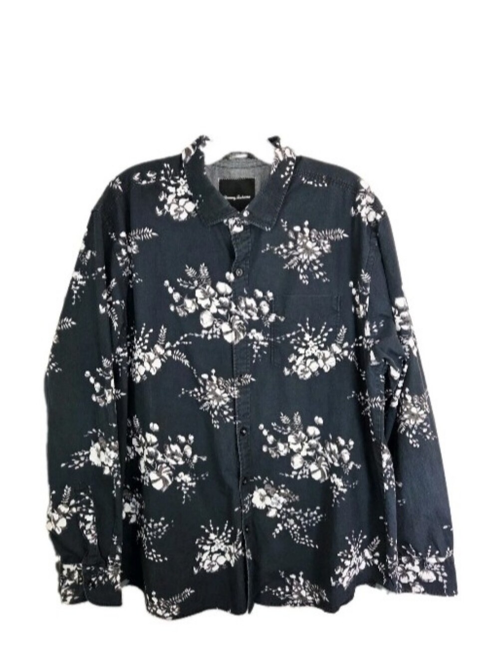 Tommy Bahama Island Modern Fit Button Down Shirt Mens Size XL Black Botanical